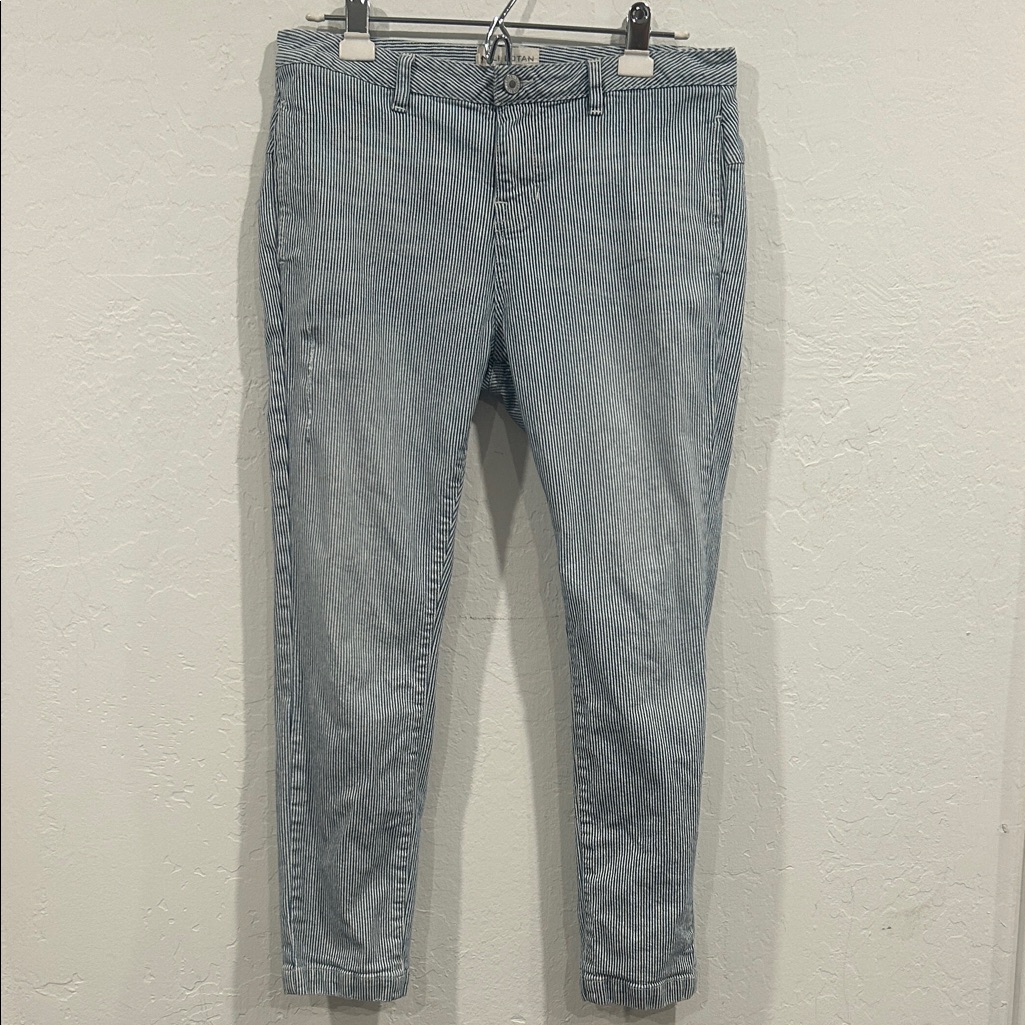 Nili Lotan Tel Aviv Pants Striped Railroad Stretch Narrow Leg Distress